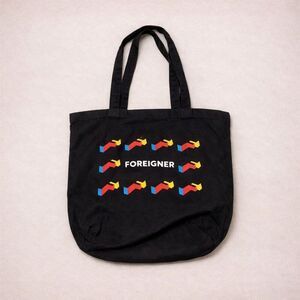 Foreigner Graphic Canvas Tote Bag Black Streetwear Statement Reusable Shopper